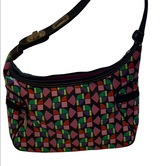 The SAK Shoulder Bag Purse Multi Color Geometric Logo Adjustable Strap Zip - Picture 2 of 14